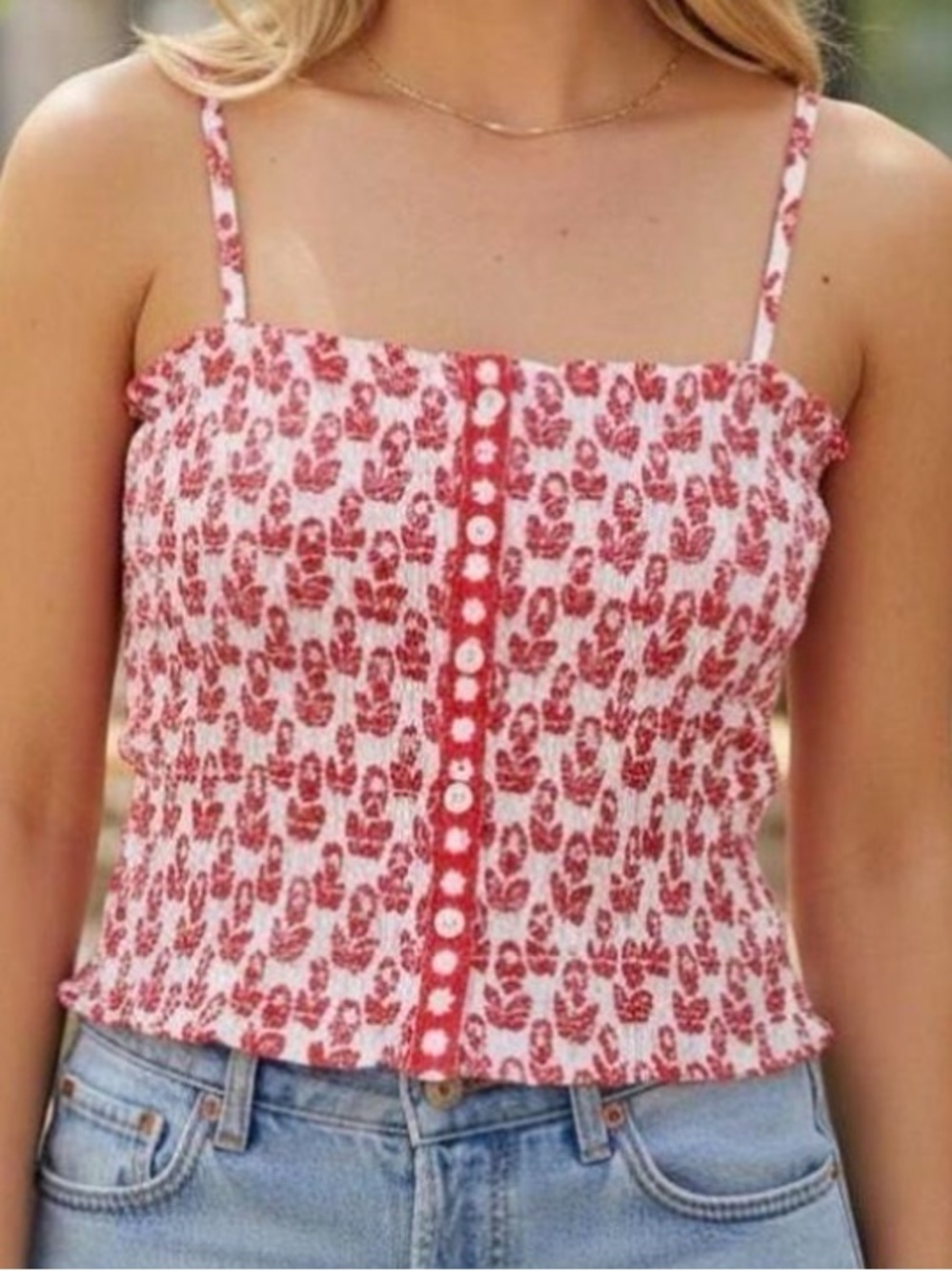 Roller Rabbit Red & White Floral Tube Cropped Tank Top